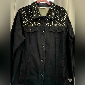 Quacker Factory size medium black denim jacket, jewels